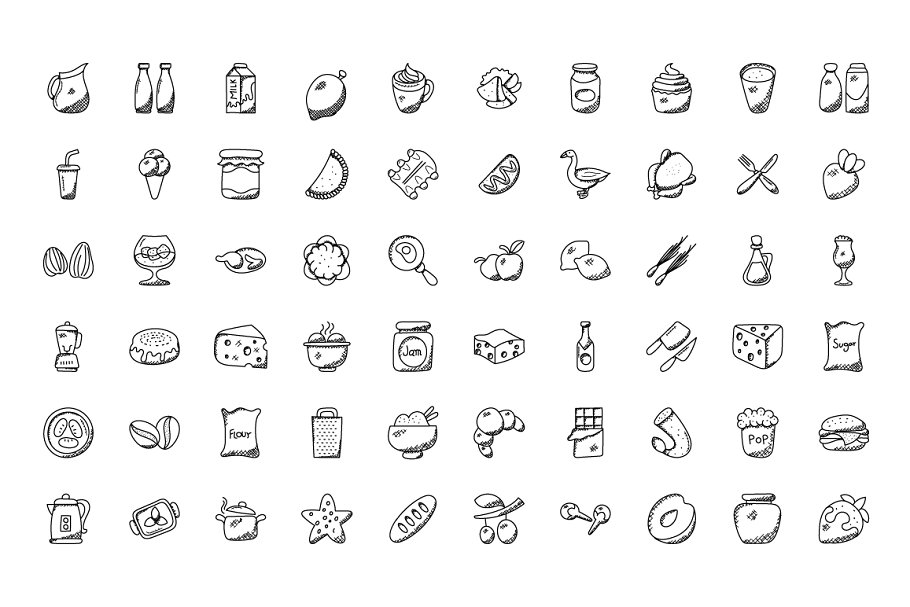 300枚食物主题手绘涂鸦图标 300 Food Hand Drawn Doodles Icons插图(5)