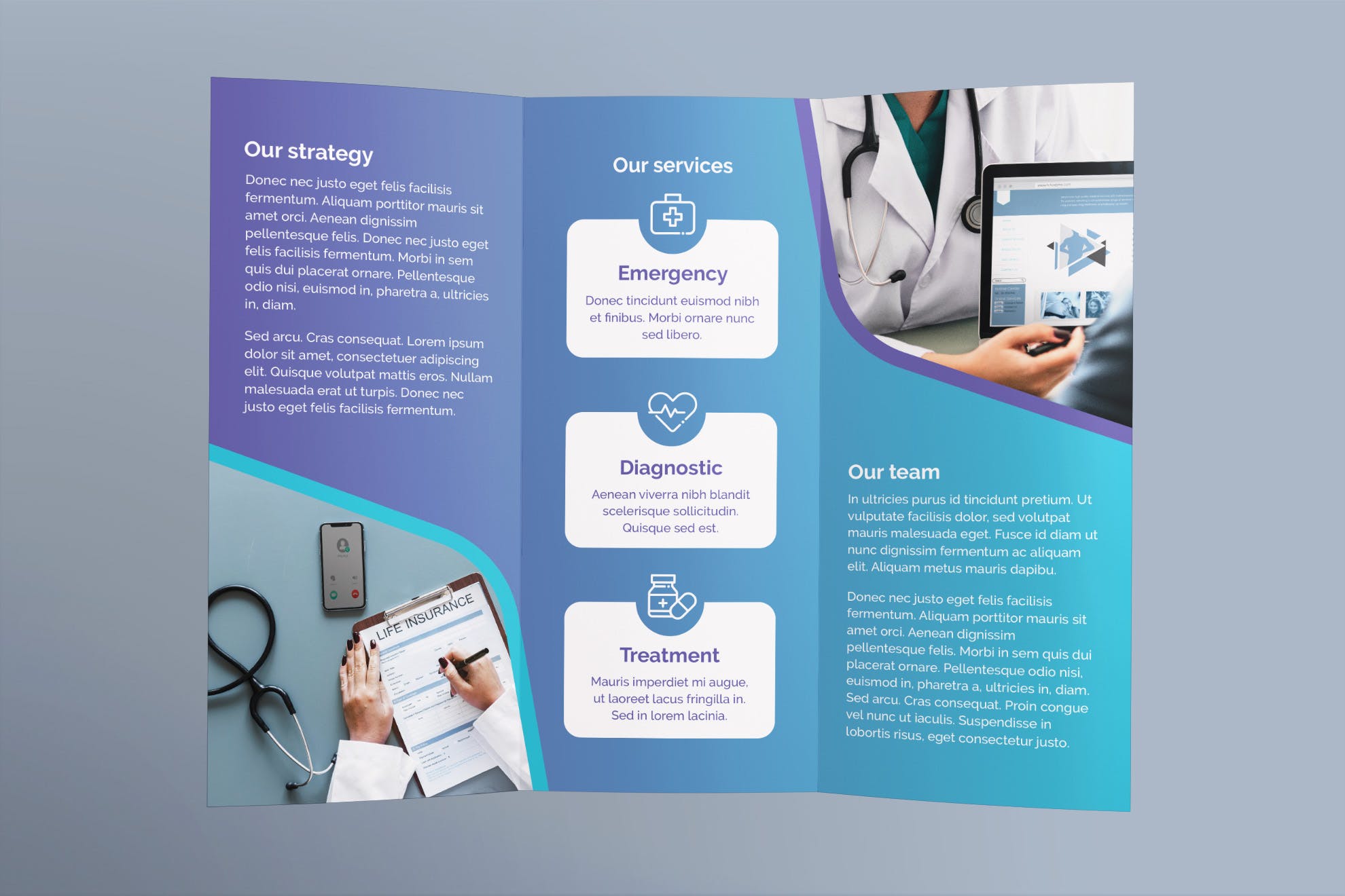 私人诊所/医院三折页宣传单设计模板 Medical Clinic Brochure Trifold插图2