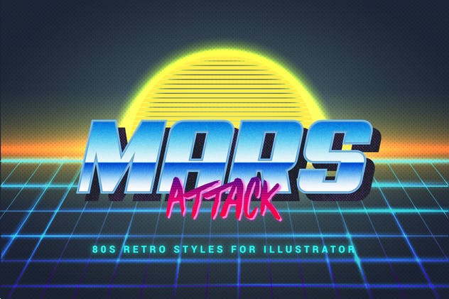 80年代复古插画风格PS字体样式 for AI 80s Retro Illustrator Styles插图9
