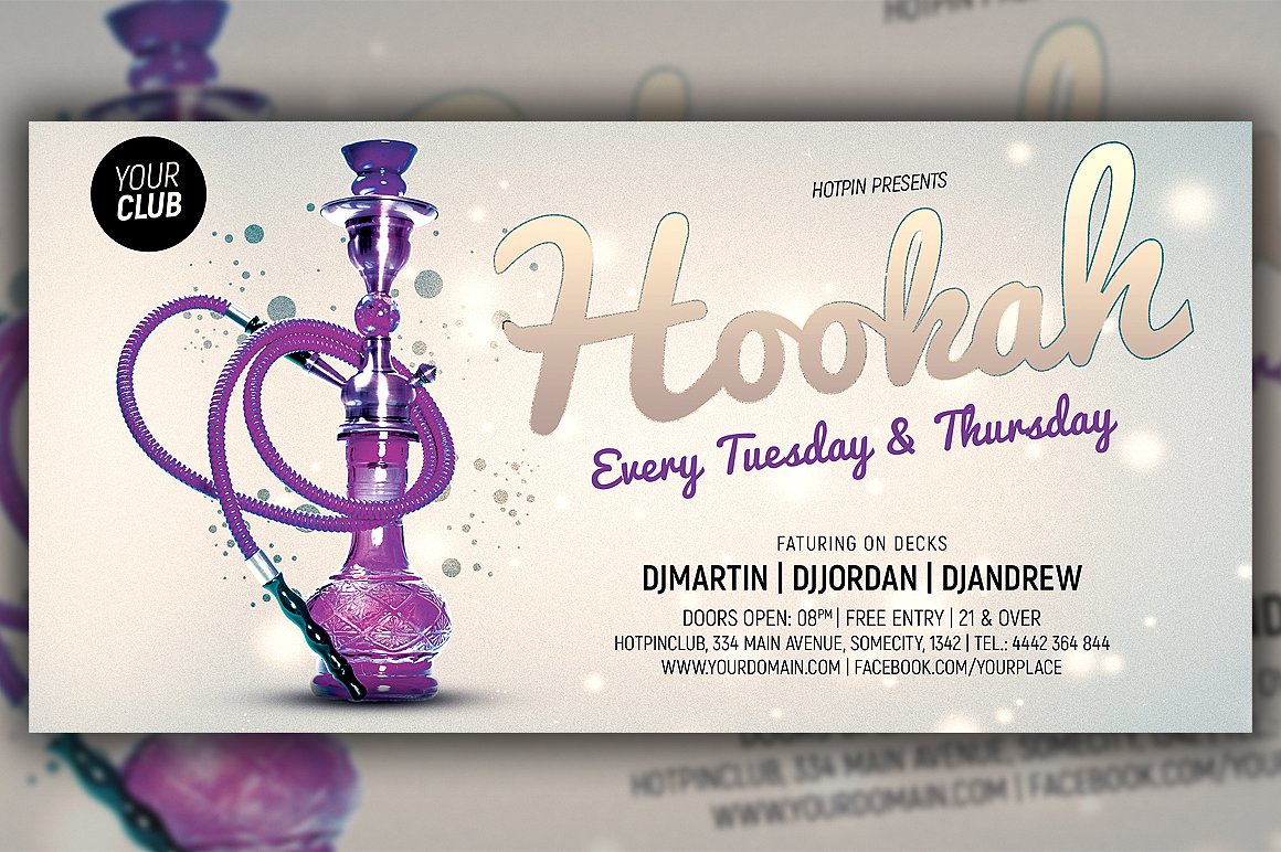 夜总会水烟宣传传单设计模板 Hookah Flyer Template插图