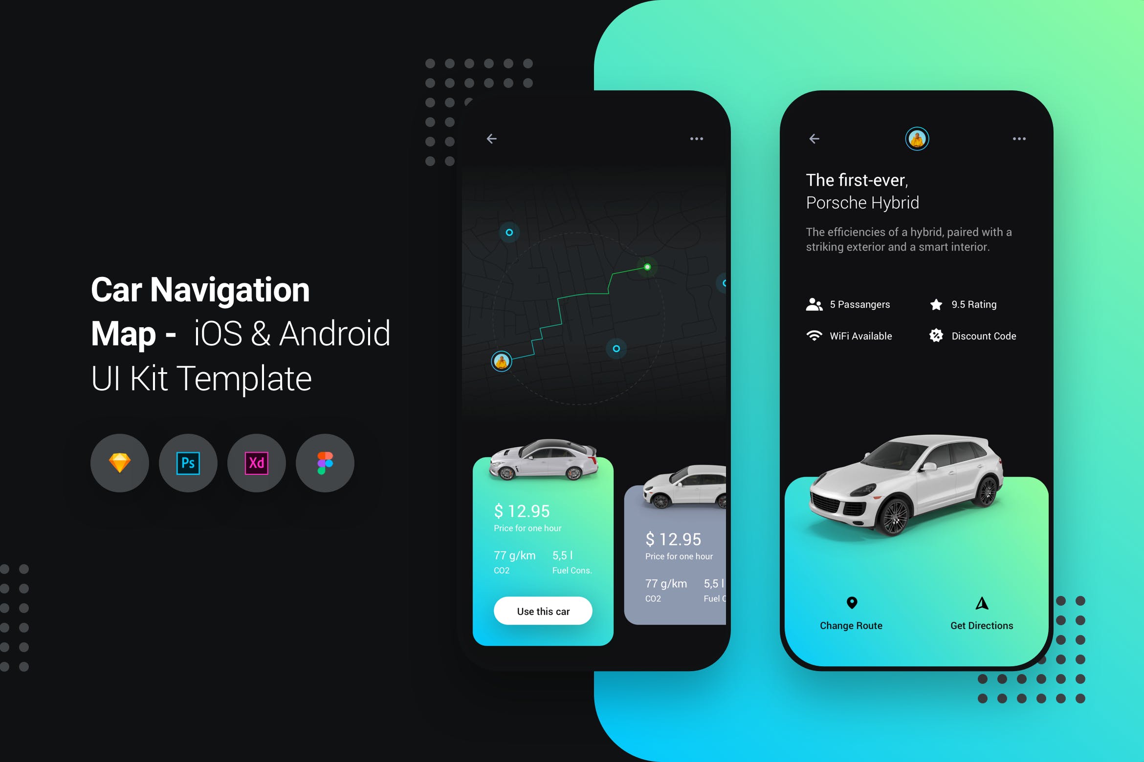 iOS/Android平台汽车导航APP应用UI设计套件 Car Navigation Map iOS & Android UI Kit Template插图