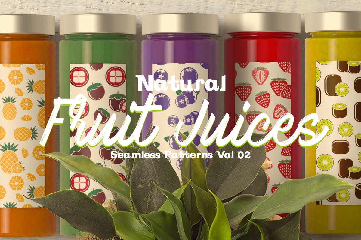 天然果汁图案包装设计无缝纹理v2 Natural Fruit Juices Seamless Patterns Vol2插图