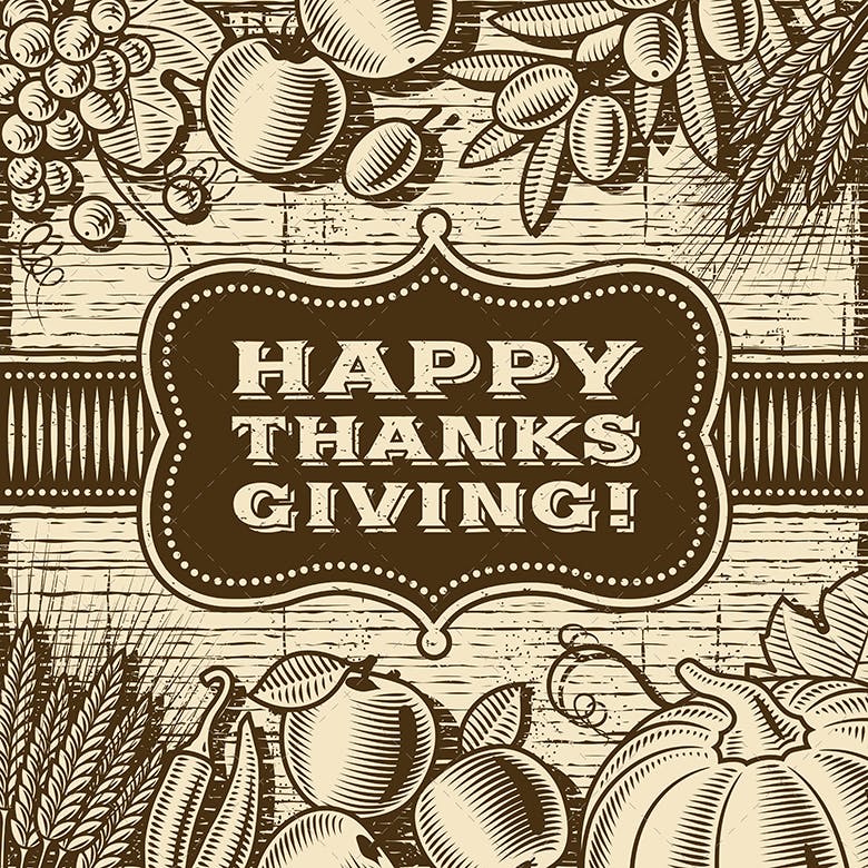 复古设计风格感恩节贺卡设计模板 Vintage Happy Thanksgiving Card Brown插图(1)