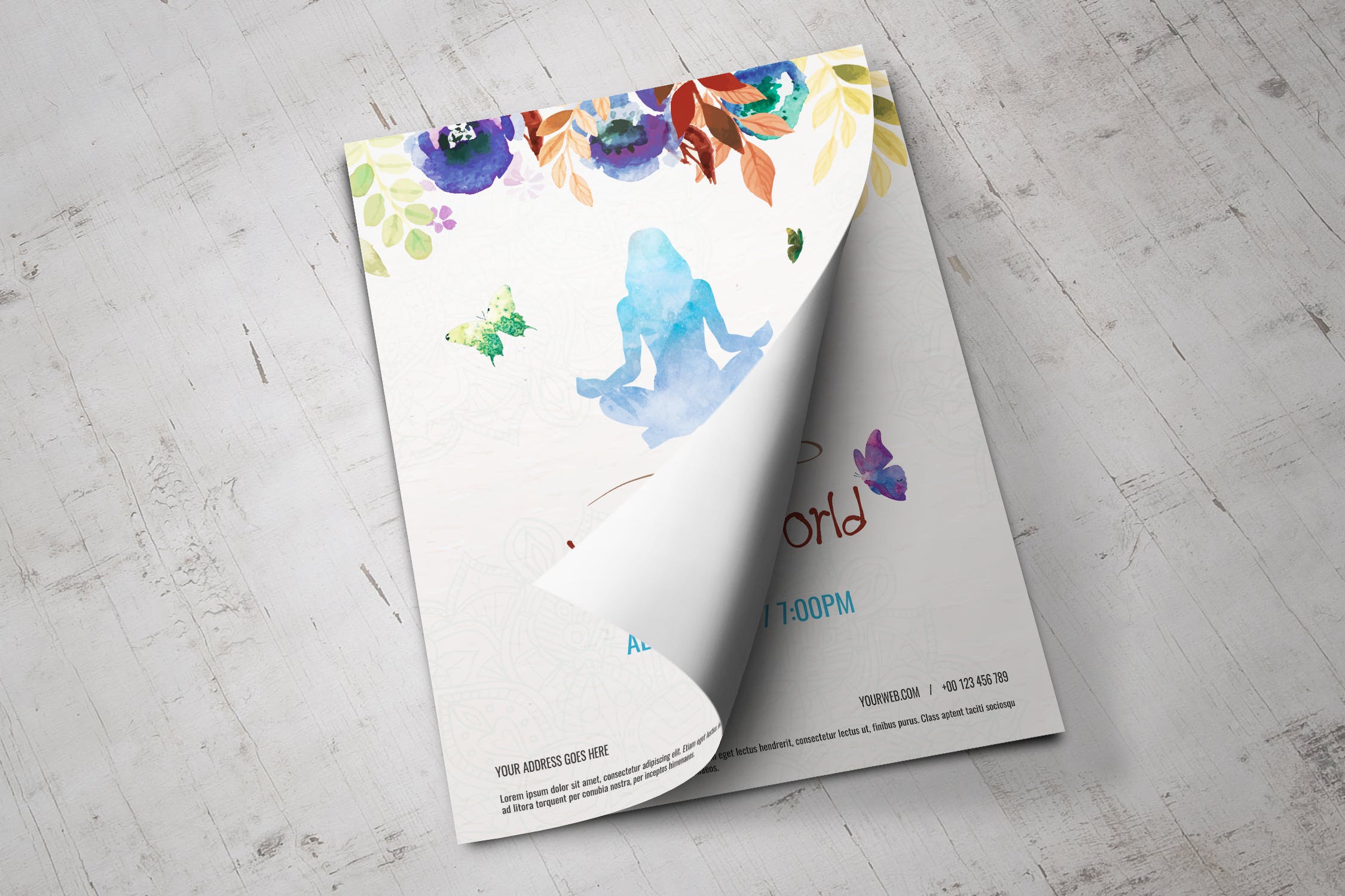多彩水彩手绘设计风格瑜伽主题活动海报传单模板 Colorful Hand Painted Yoga World Flyer插图(3)