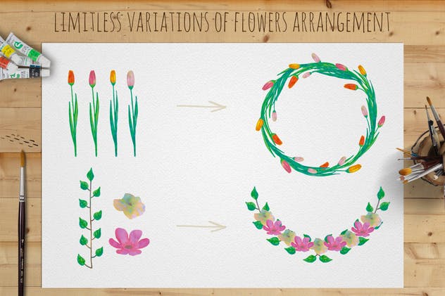水彩花卉绘画图案＆AI画笔笔刷 Illustrator Floral Art & Pattern Brushes插图2