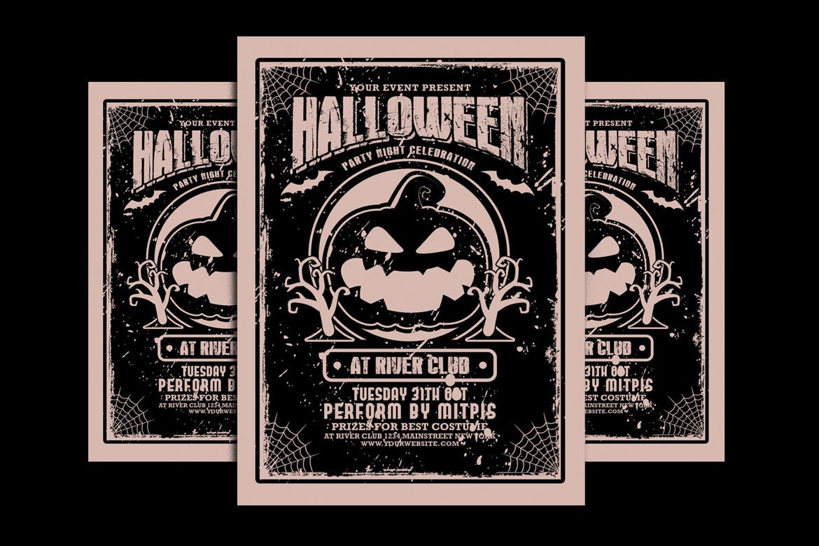 复古设计风格万圣节派对活动海报设计模板 Halloween Party插图(1)