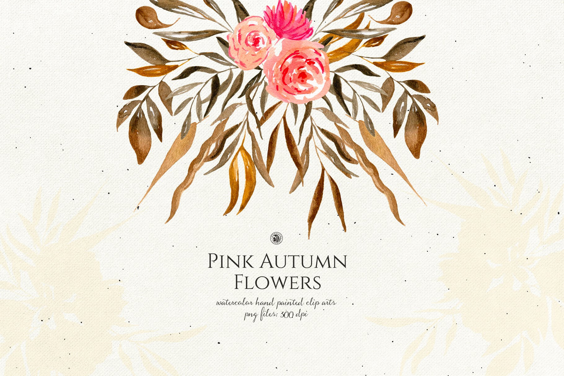 秋天粉色手绘花卉插画PNG素材v2 Pink Autumn Flowers vol.2插图(4)