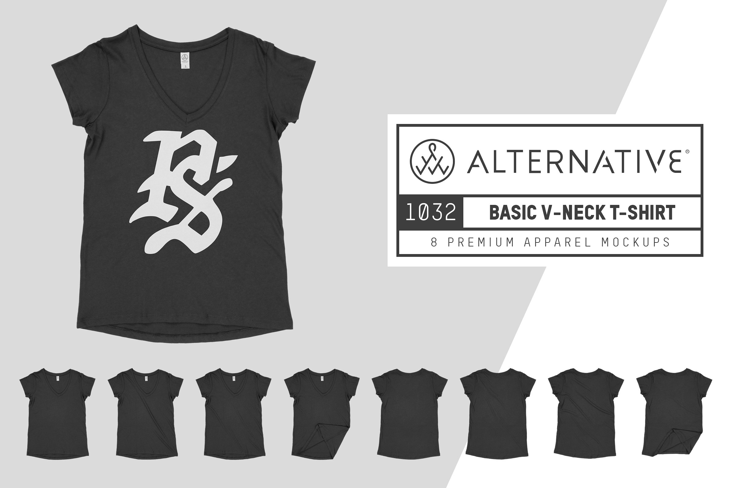 混纺面料V领T恤服装样机 Alternative Apparel 1032 V-Neck Tee插图