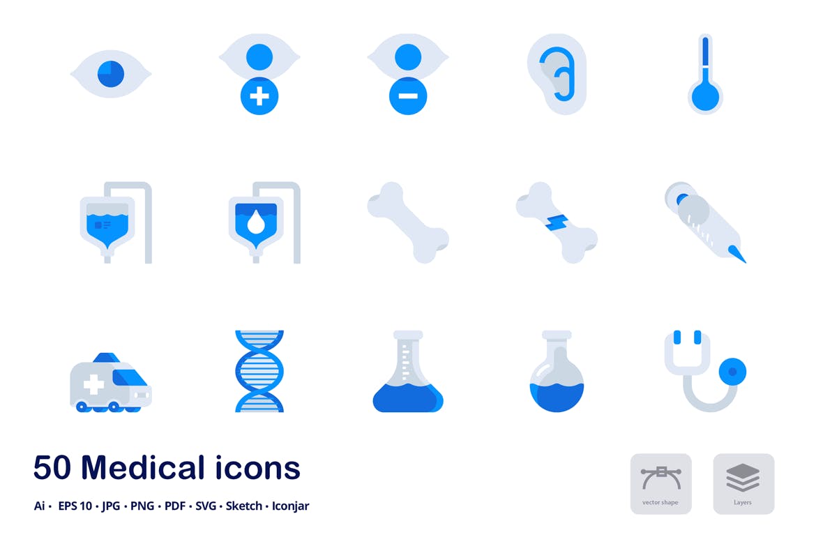 医疗保健主题双色调扁平化矢量图标 Medical and Healthcare Accent Duo Tone Icons插图(2)