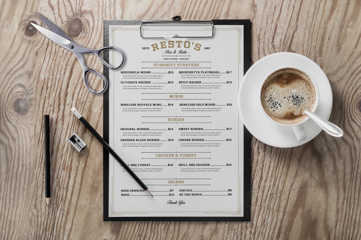 复古风吧台＆意式咖啡厅菜单设计模板 Vintage Bar & Resto Menu插图