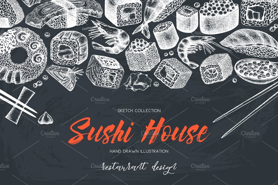 寿司&海鲜矢量插画素材 Vector Sushi & Seafood Set插图