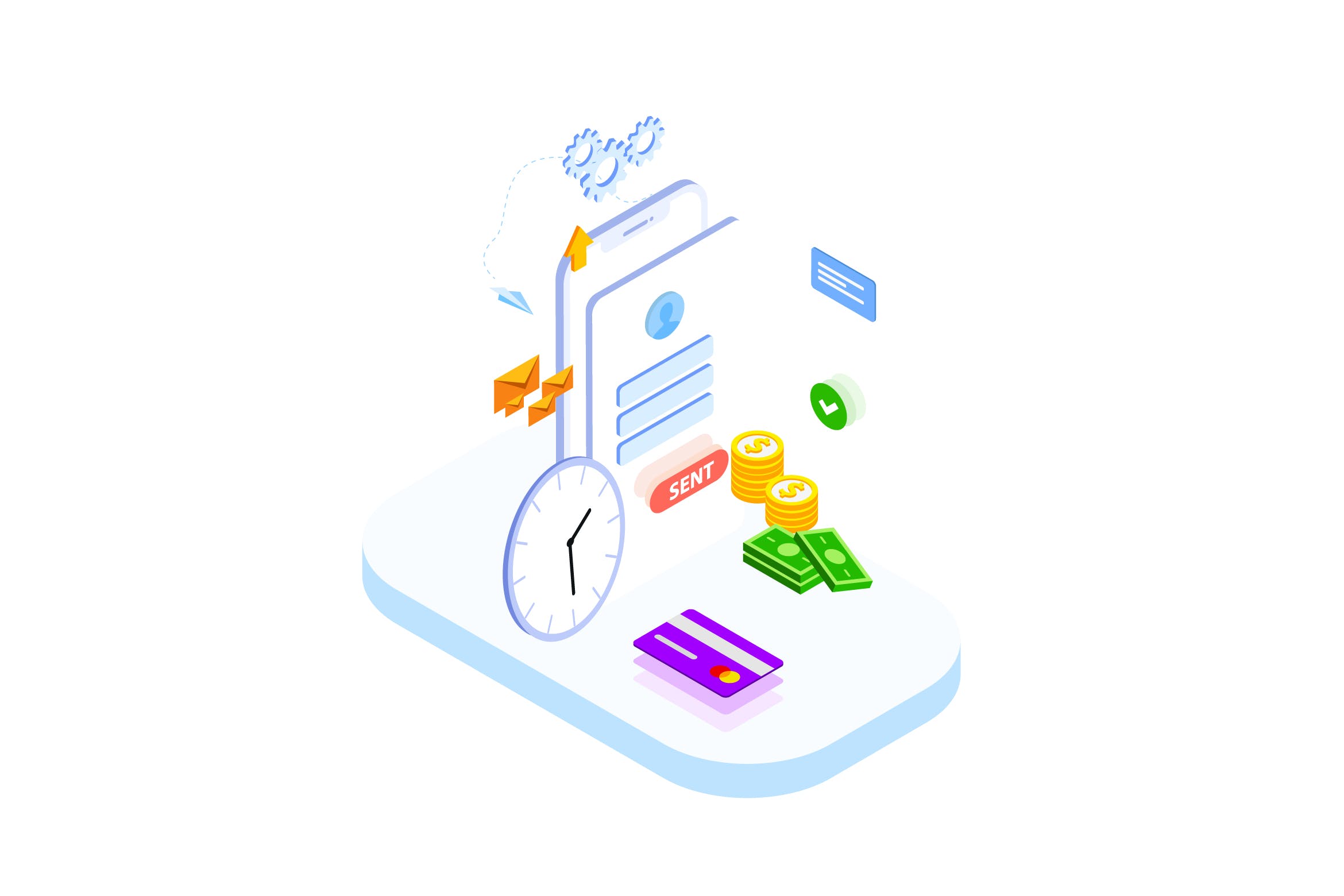 快速转账金融业务场景矢量等距概念插画v2 Quick money transfer of Finance Isometric – FV插图