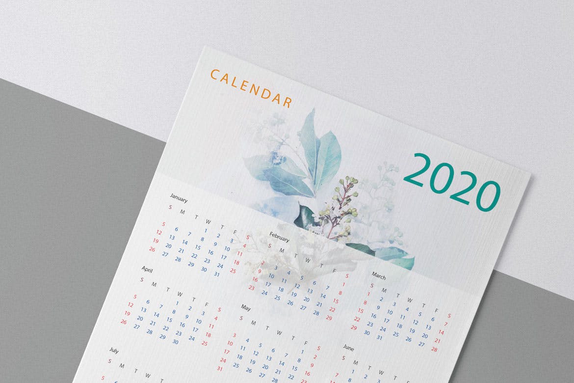 水彩手绘风格2020年历日历设计模板素材 Creative Calendar Pro 2020插图(1)
