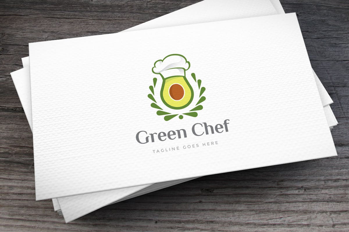 绿色有机食品餐厅品牌Logo设计模板 Green Chef Avocado Logo Template插图