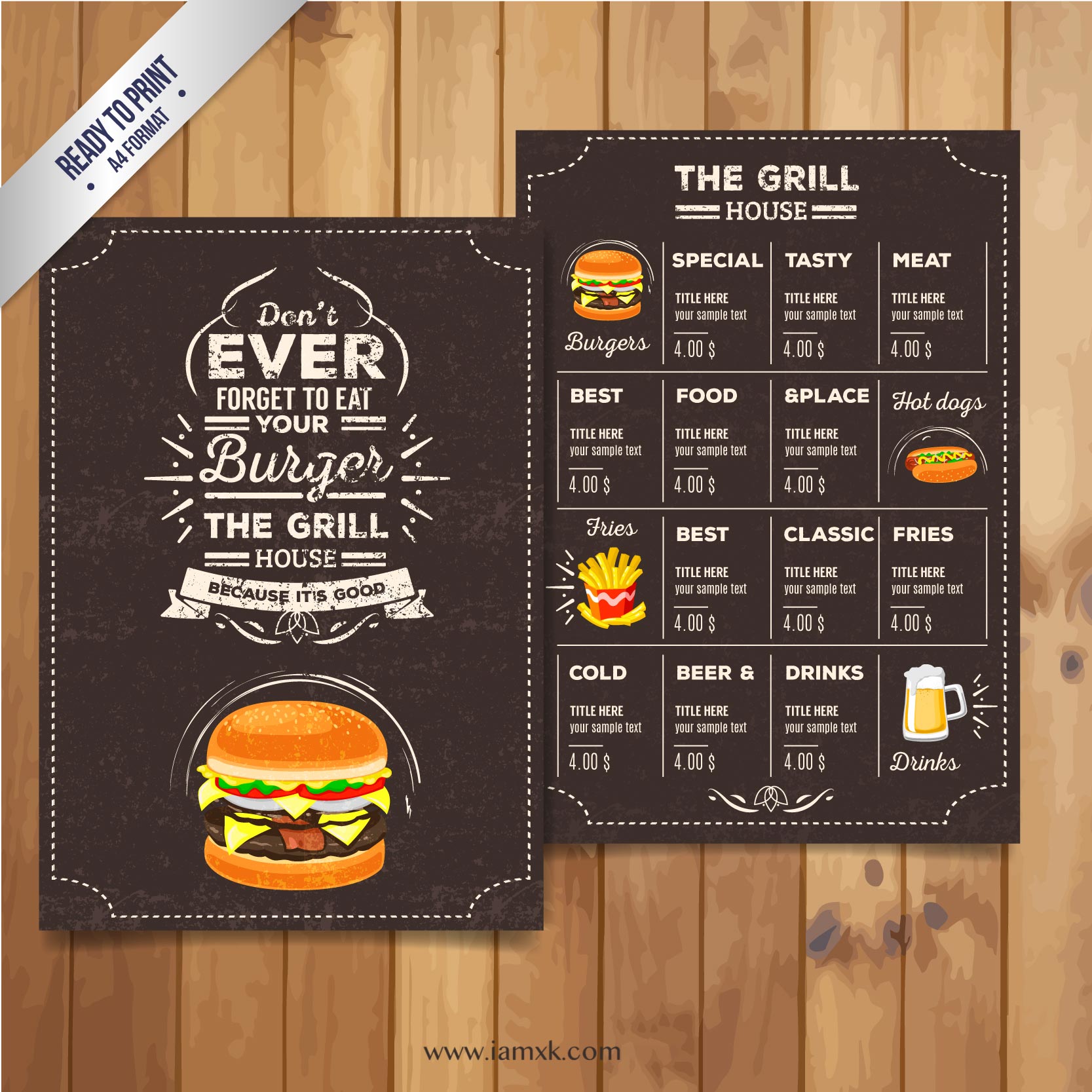 复古风格汉堡餐厅菜单设计 的Grill restaurant menu in retro style插图