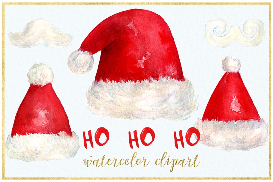 圣诞老人水彩单品 Santa hat. Christmas watercolor插图(3)