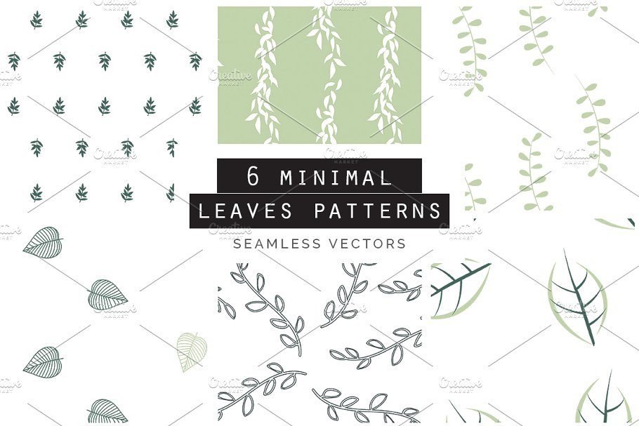 各种不同类型树叶无缝图案纹理 Leaves Seamless Patterns Collection插图1