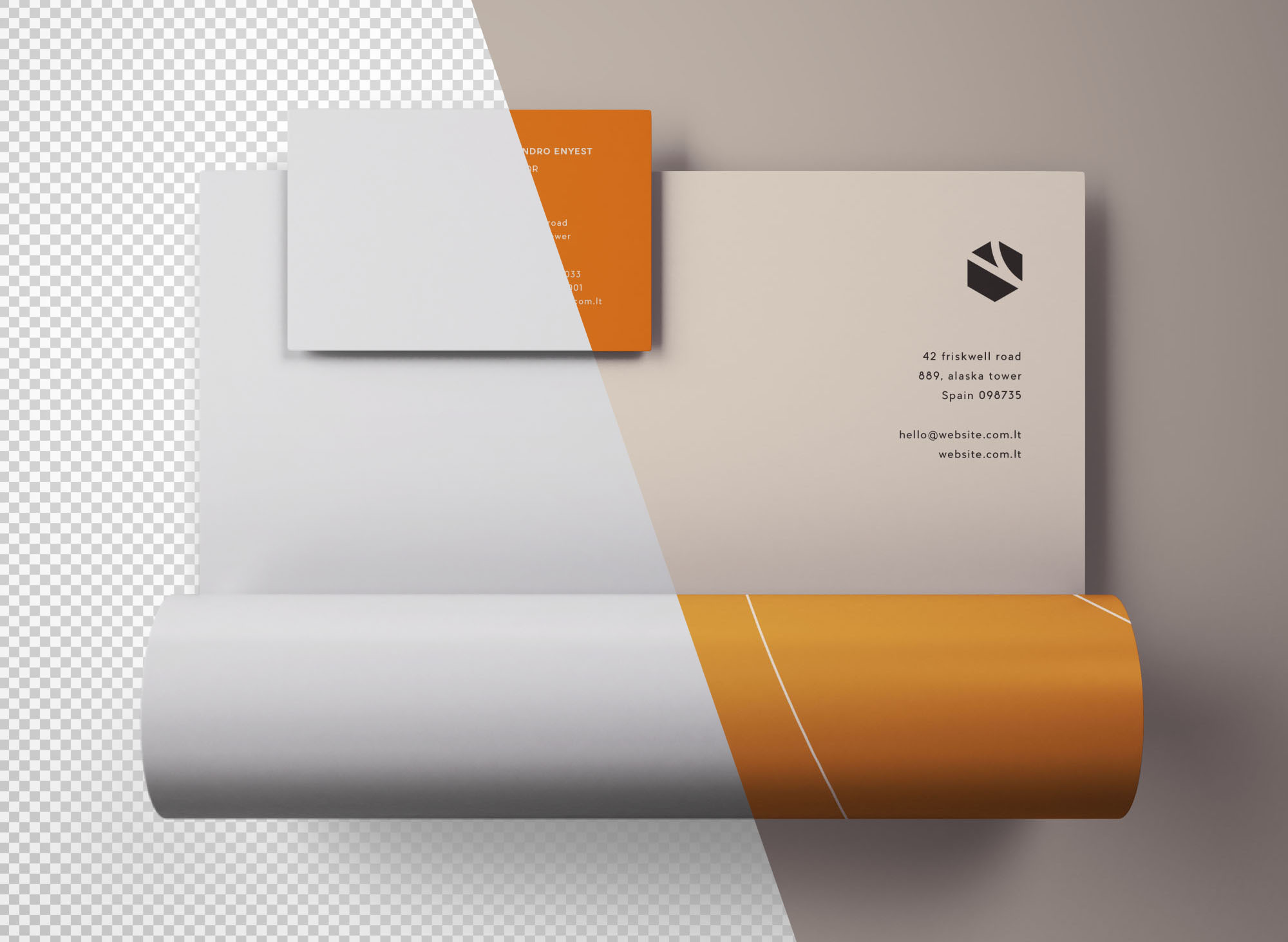 企业信纸信头和企业名片设计效果图样机 Letterhead and Business Card Mockup插图1