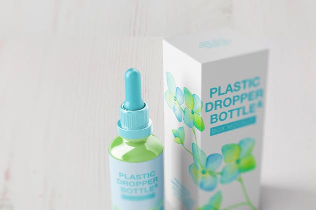 化妆品塑料滴管瓶/纸盒样机 Plastic Dropper Bottle/ Paper Box Mockup插图(9)