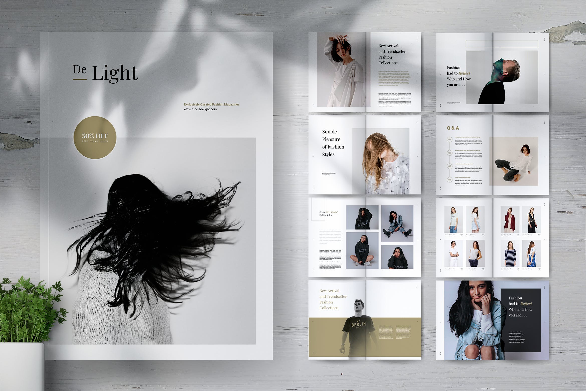 时尚服装品牌产品目录/画册设计模板 DE LIGHT Minimalist Fashion Magazine插图