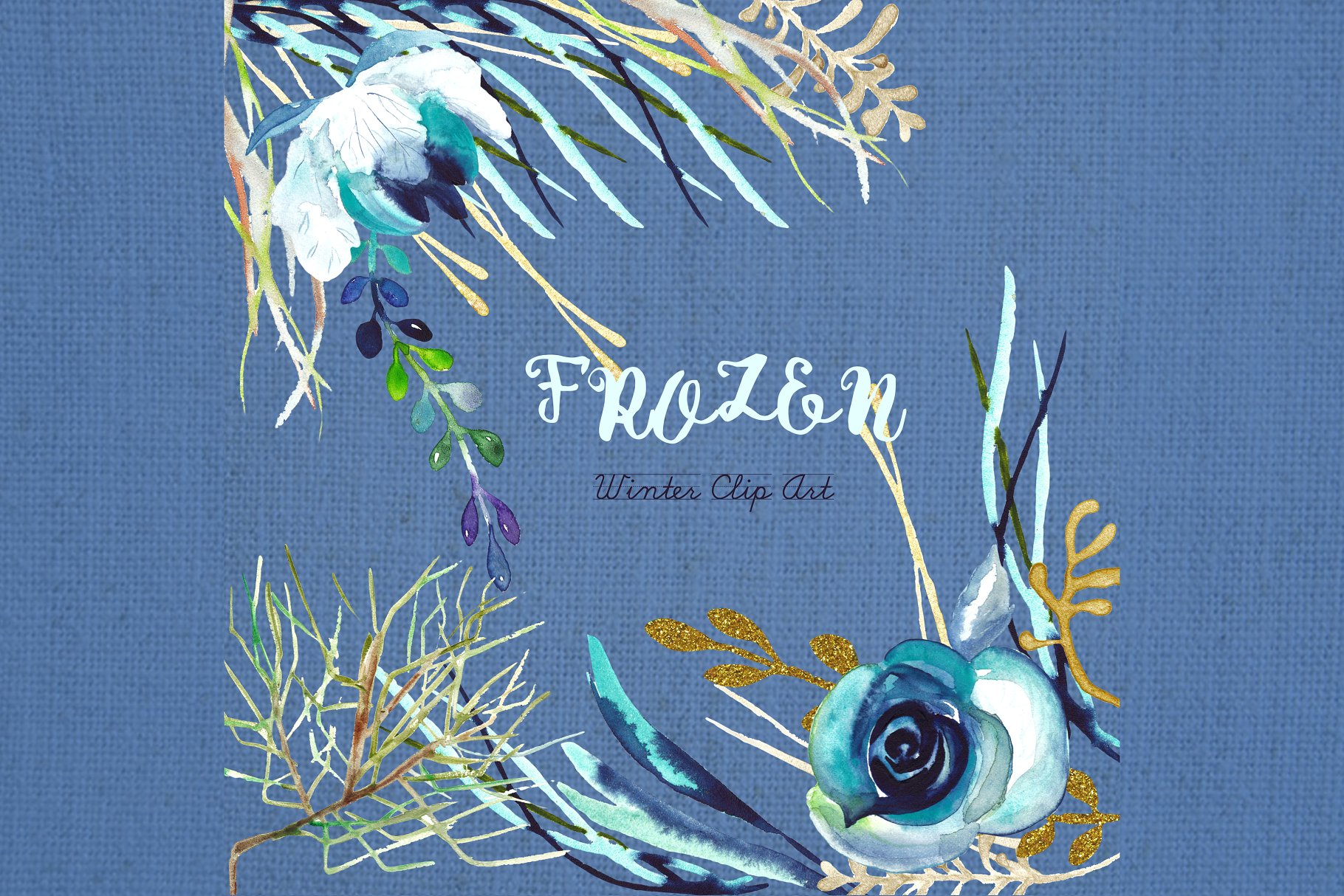 冰霜闪亮花卉水彩剪贴画 Frozen. Glitter watercolor Clipart.插图(1)