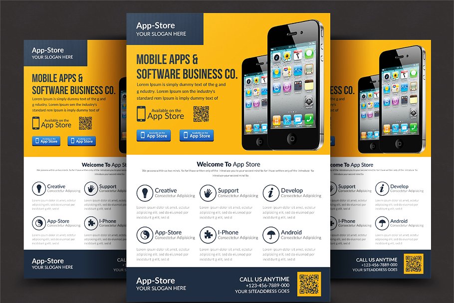 手机应用宣传推广广告海报模板 Mobile App Flyer插图
