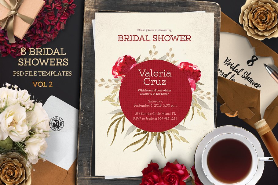 创意花卉元素单页面便签信纸模板 Bridal Shower Pack 2插图(3)