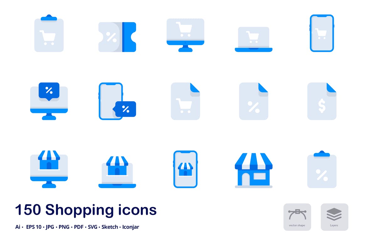 150枚购物&电子商务主题双色调扁平化图标素材 Shopping and E-commerce Accent Duo Tone Icons插图(7)