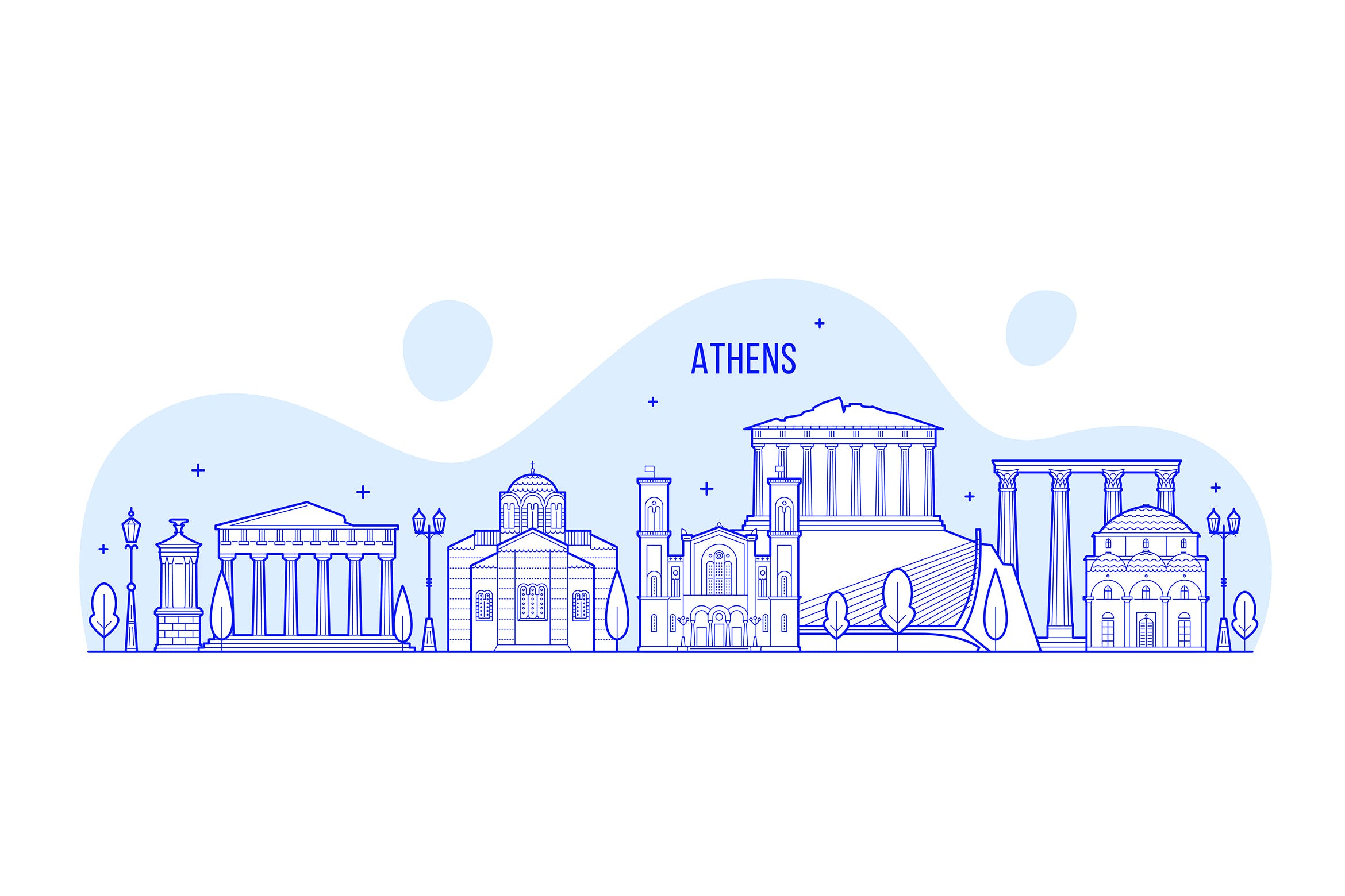 希腊雅典城市轮廓线矢量插画素材 Athens skyline, Greece插图