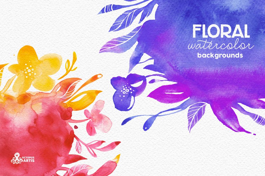 水彩花卉背景剪贴画 Floral Watercolor Backgrounds插图(3)