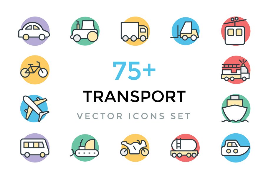 75+运输交通工具矢量简笔画图标 75+ Transport Vector Icons插图