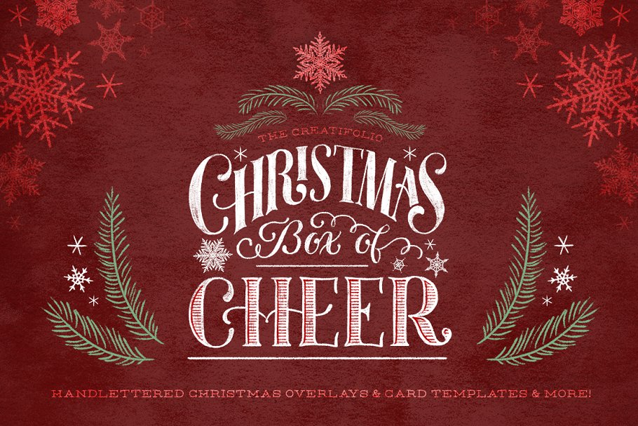 圣诞节设计素材套装[手写祝福语叠层+贺卡模板+插画] Christmas Box of Cheer!插图