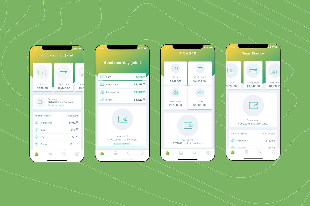 电子钱包APP应用用户中心UI界面模板[绿色配色方案]v5 Mobile Finance Home Ui – FD插图