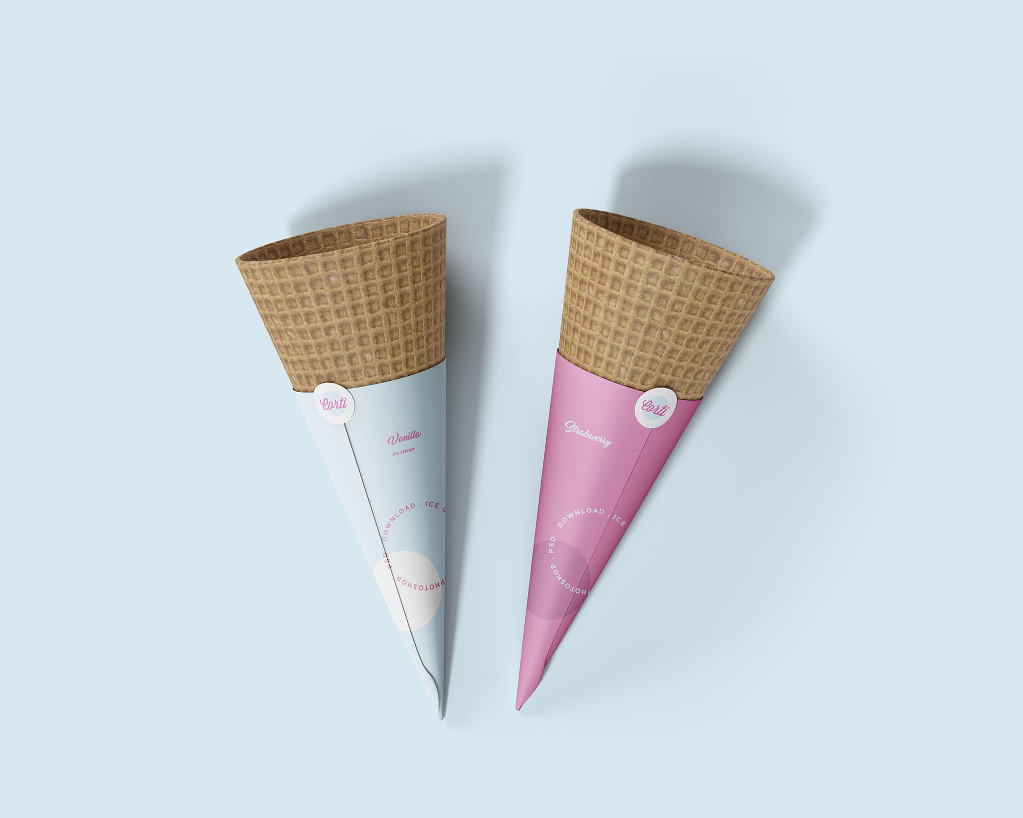 蛋卷冰淇淋包装纸设计样机模板 Ice Cream Cone Mockup插图