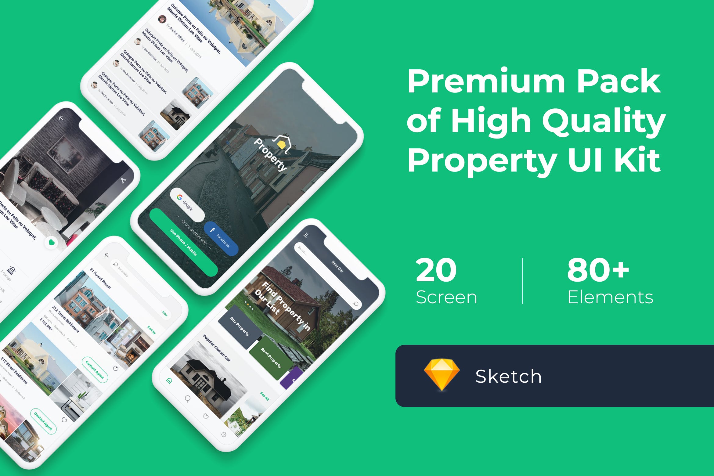 租房/房产中介APP设计UI套件SKETCH模板 Property Mobile UI KIT for Sketch插图