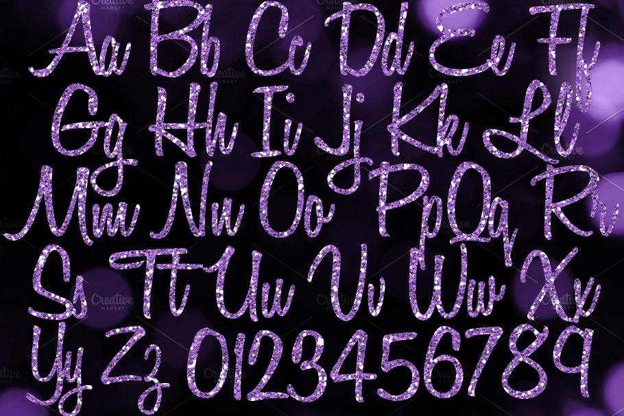 紫色闪光字母剪贴画 Purple Glitter Alphabet Clip Art插图1