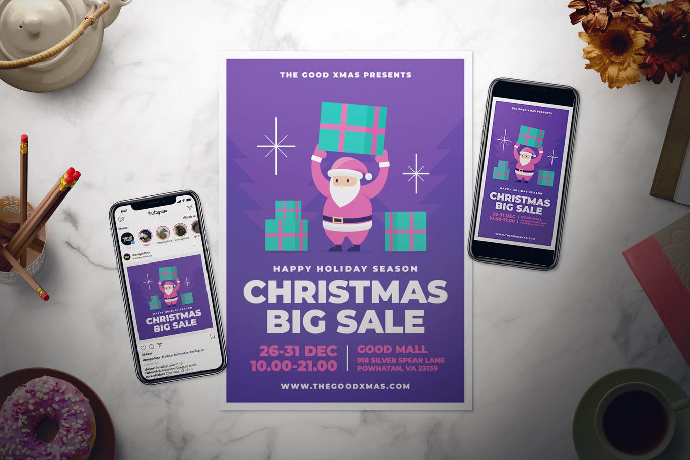 圣诞老人&圣诞节礼品海报传单设计模板 Christmas Sale Flyer Set插图
