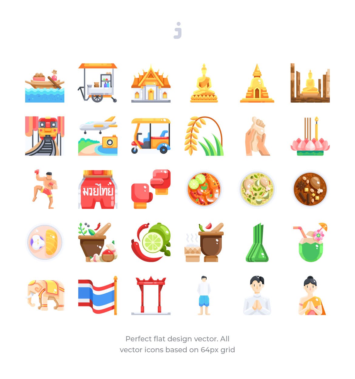 30枚泰国国家元素扁平设计风格矢量图标 30 Thailand Element Icons – Flat插图(1)