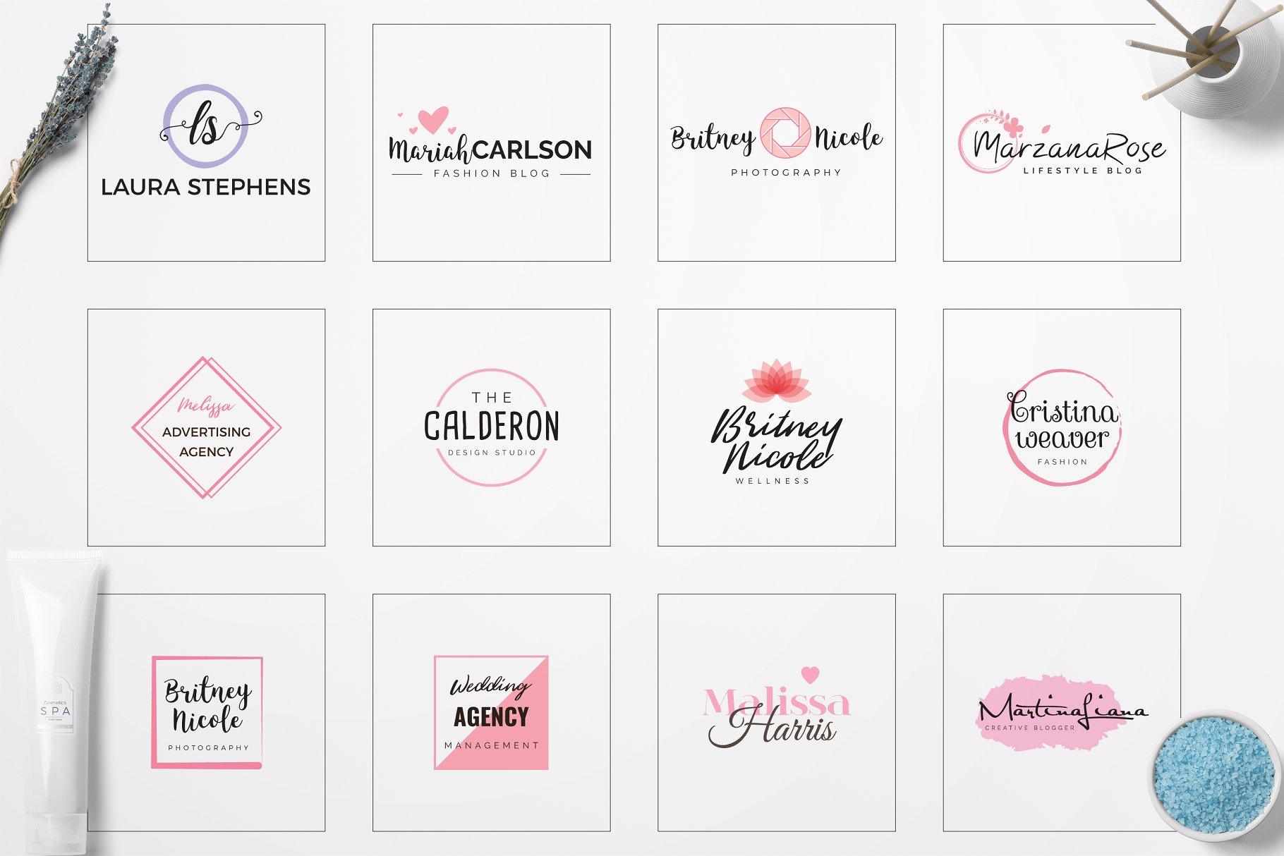 女性简约品牌Logo标志设计素材包 Feminine Minimal Branding Logo Pack插图(2)