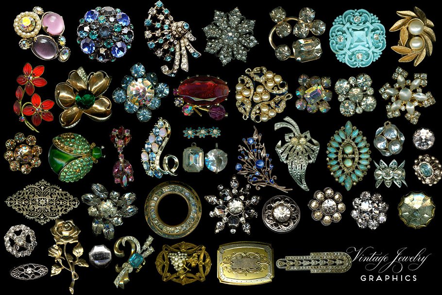 古董珠宝莱茵石高清图案素材 Vintage Jewelry Rhinestone Graphics插图(1)