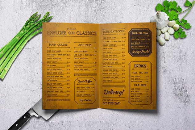咖喱美食复古餐饮菜单PSD模板下载 Curry World Retro Menu Bundle插图2