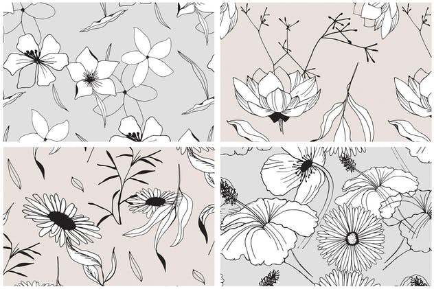 创意手绘花卉插画图案纹理素材 Graphic Flowers Patterns & Elements插图7