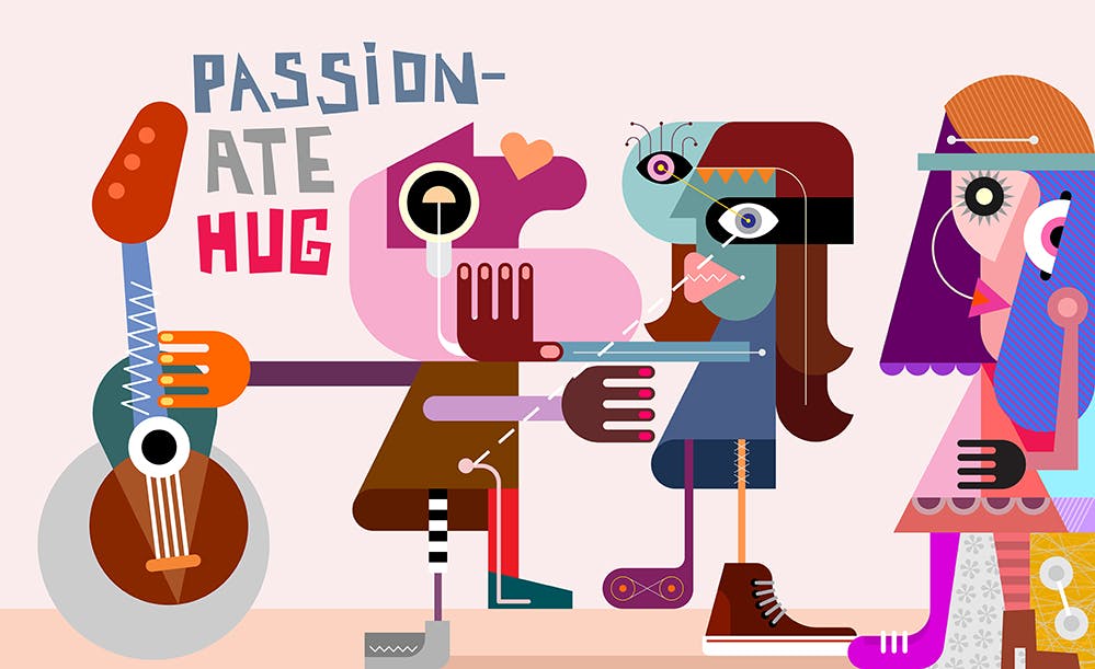 抽象音乐主题人物手绘矢量插画素材 Passionate Hug vector illustration插图(1)