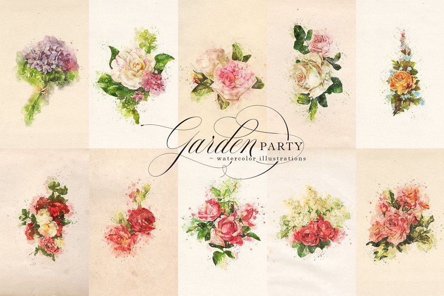 花园派对水彩剪贴画 Garden Party Watercolor Graphics插图(1)