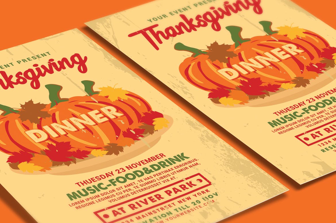 感恩节美食音乐主题活动海报传单模板 Thanksgiving Dinner Flyer插图(2)