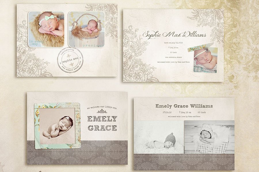 简约初生婴儿卡片模板 Simply Birth Announcement Cards插图(1)