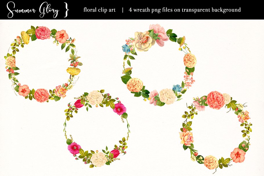 复古盛夏花卉主题素材合集 Floral Clip Art – Summer Glory插图3