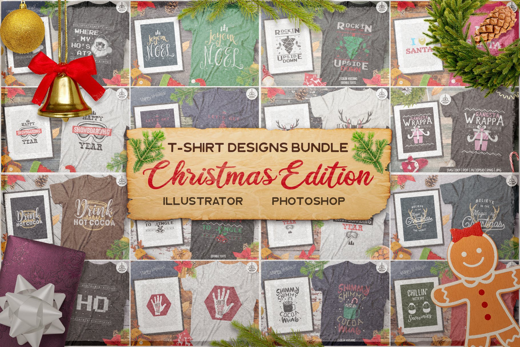圣诞节主题设计素材包[1.07GB] Christmas Designs Mega Bundle, Retro Xmas Designs插图(2)