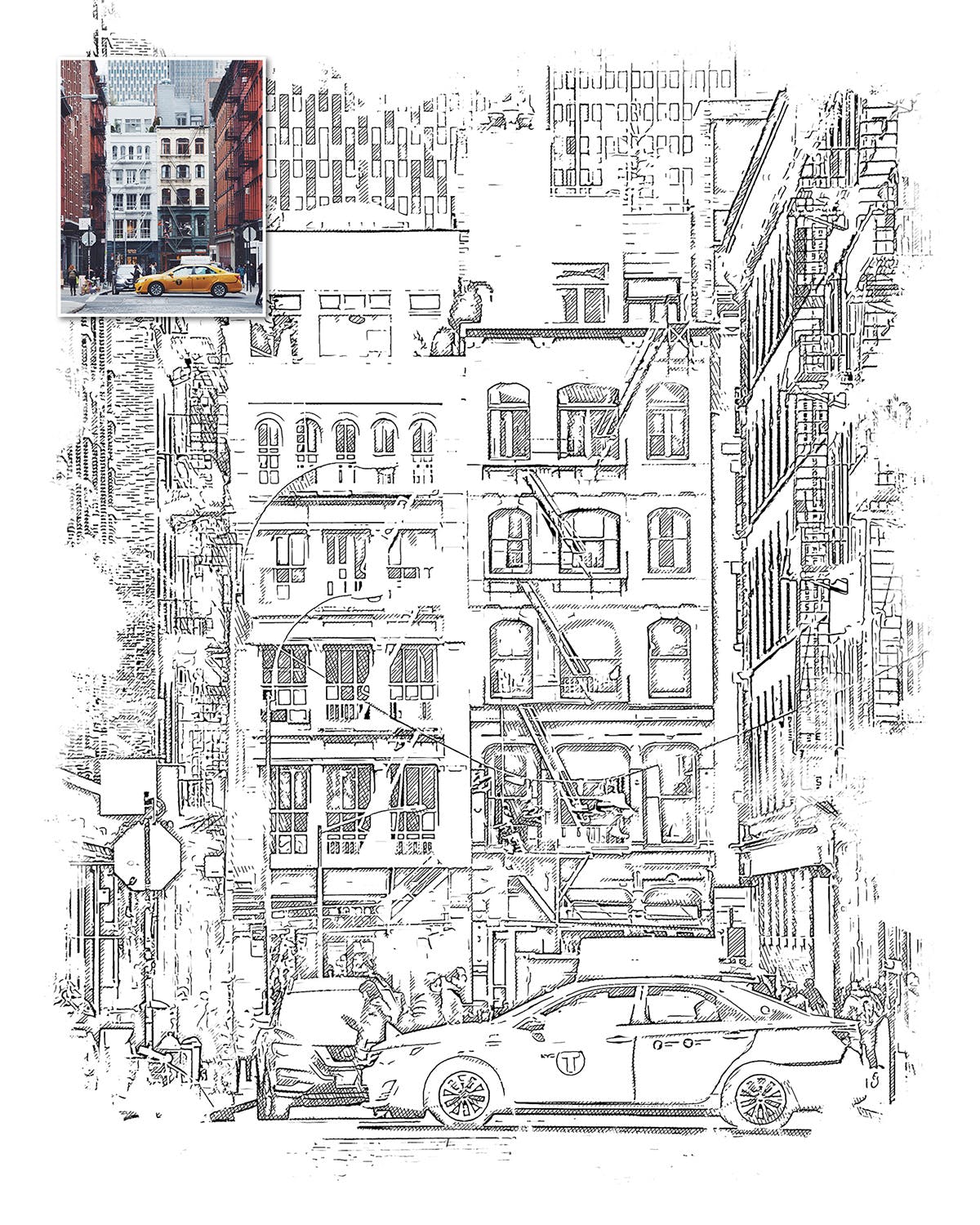 城市速写艺术效果PS动作 Urban Sketch Photoshop Action插图(4)