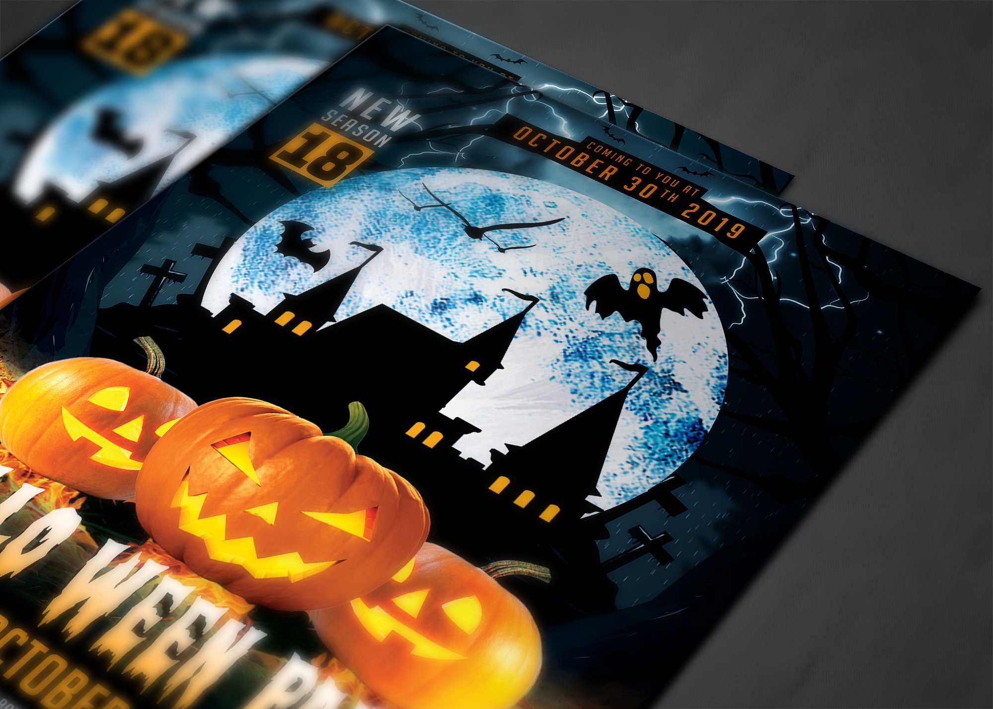 万圣节恐怖南瓜派对宣传单设计素材 Halloween Party Flyer插图3